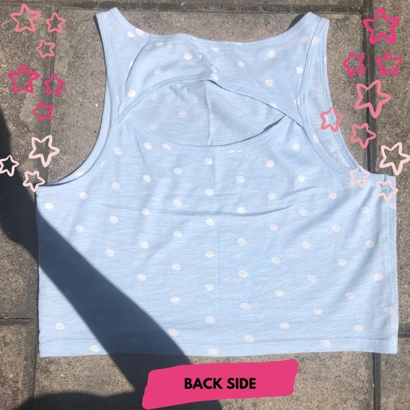 FOREVER 21 BABY BLUE CROPPED TANK W POLKA DOTS - Picture 2 of 5